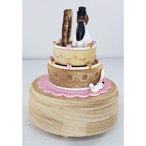 Papyrus Wedding Cake Bride Groom Wooden Music Box Wonderful Life - Picture 3 of 6